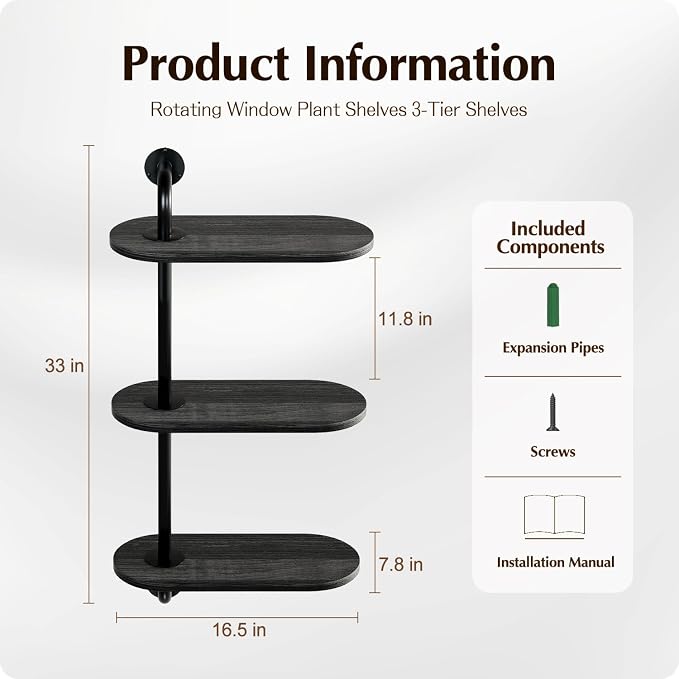 Rotating Window Plant Shelves 3-Tier, Wooden Window Shelf - Image 2