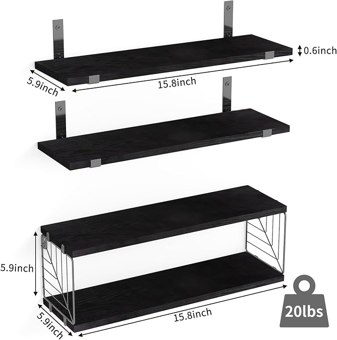 Fixwal 3+1 Tier Bathroom Floating Shelves Over Toilet, 15.8in Farmhouse Rustic - Image 3