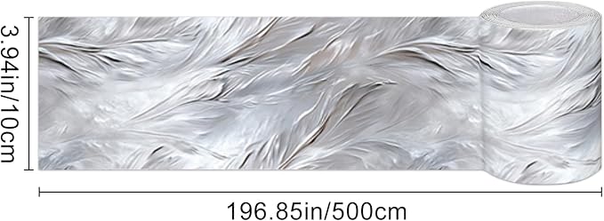 HOMETITUTE Wallpaper Border Peel and Stick Marble Silver Texture Decorative - Image 3