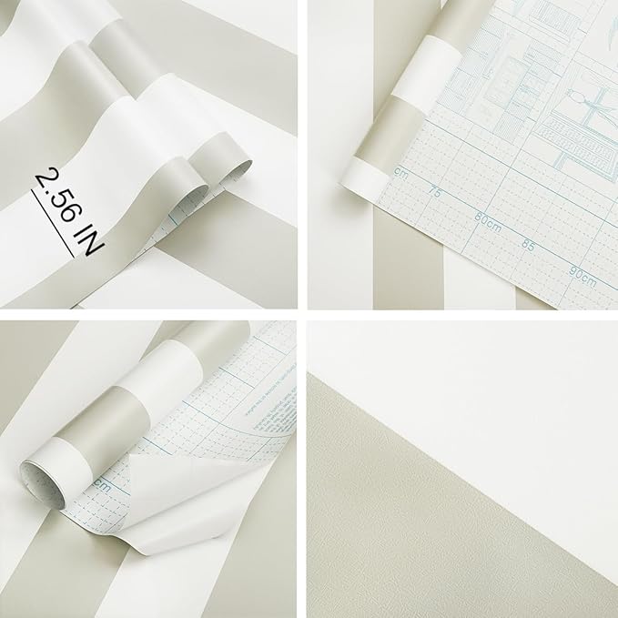 Guvana 17.7"×197" Striped Contact Paper Brown and White Peel and Stick - Image 5