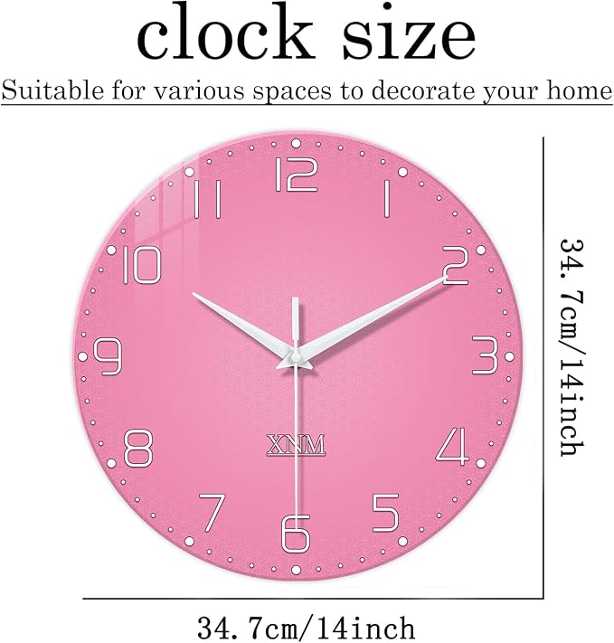 XNM Pink Clock for Girls Bedroom Small Wall Clock Battery Operated 14 Inch - Image 3