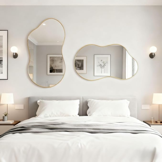 Itrue 26×46 Inch Gold Framed Irregular Tempered Glass Wall Mirror, Asymmetrical - Image 3