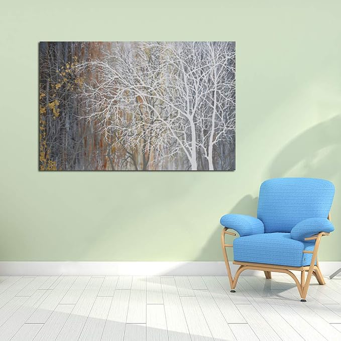 Yihui Arts Canvas Wall Art Hand Painted White Tree Pictures Brown Forest - Image 6