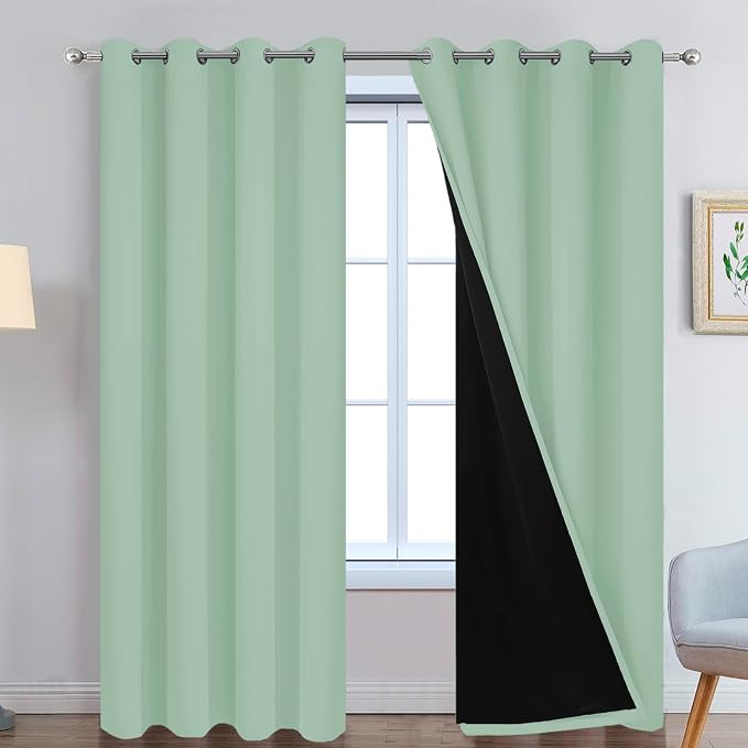 Yakamok Sage 100% Blackout Curtains, Total Blackout Lined Curtain Panels by Yakamok