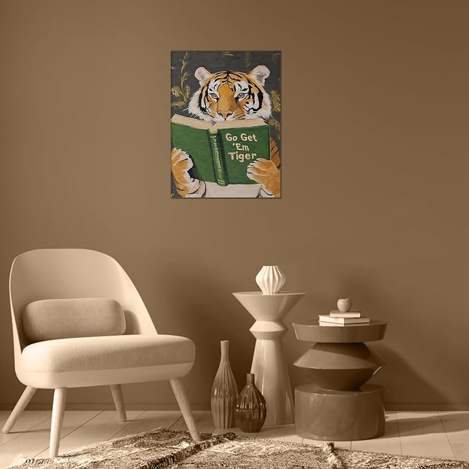 ALMLZL Funny Tiger Reading Book Wall Art Motivational Animal Reading Canvas - Image 7