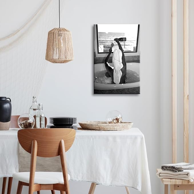 Trendy Black and White Posters Funny Woman Drinking Wine in Bathtub Wall Art - Image 5