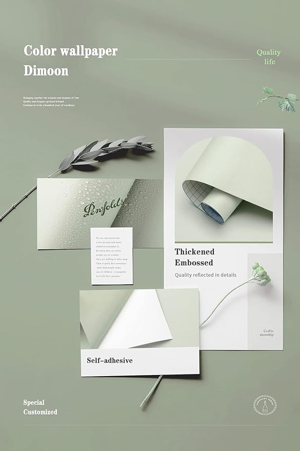 Dimoon 236''x17.7'' Green Peel and Stick Wallpaper Contact Paper Modern Self - Image 4