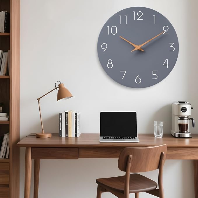 Mosewa Large Wall Clock 18 Inch Gray Modern Flatwood Silent Non Ticking Battery - Image 6