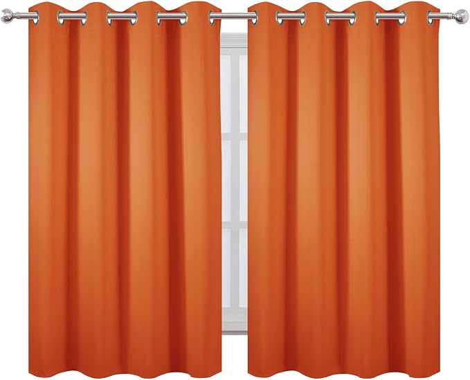 LEMOMO Blackout Curtains 66 x 54 Inch Long Orange Curtains Set of 2 Panels Room - Image 2