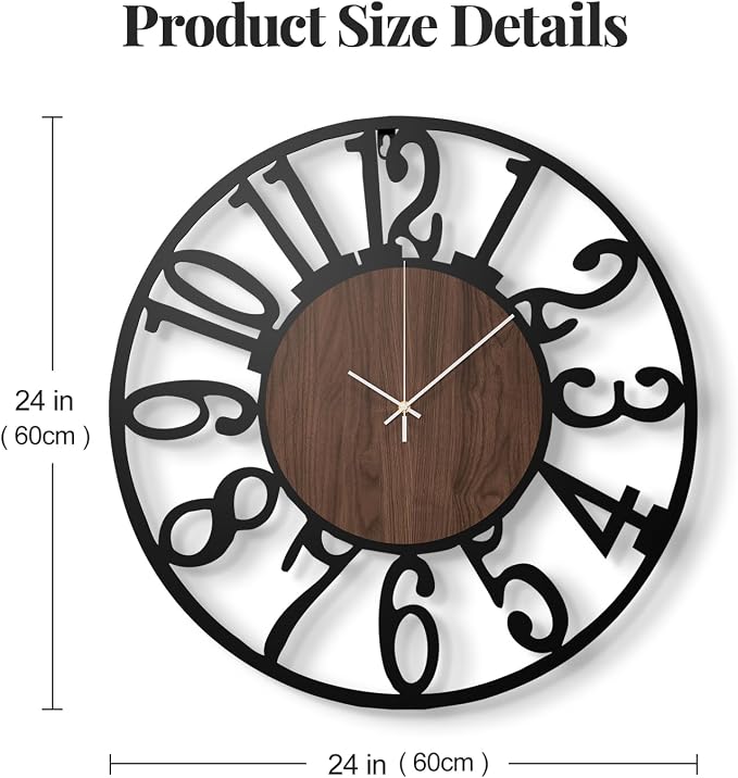 Large Wall Clock for Living Room Decor, 24 inch Decorative Wood Wall Clocks - Image 5