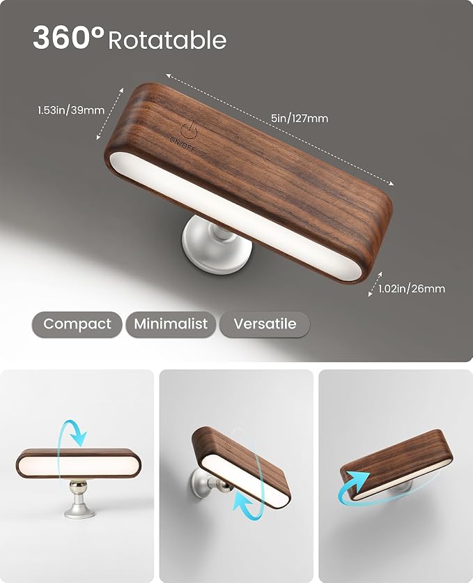 Wood LED Wall Sconce Magnetic 360°Rotate Mounted Mini Lamp Brightness - Image 3