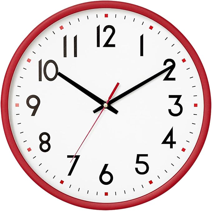 HZDHCLH Wall Clock Red, Silent Wall Clocks Battery Operated 12 Inch Modern Non by HZDHCLH