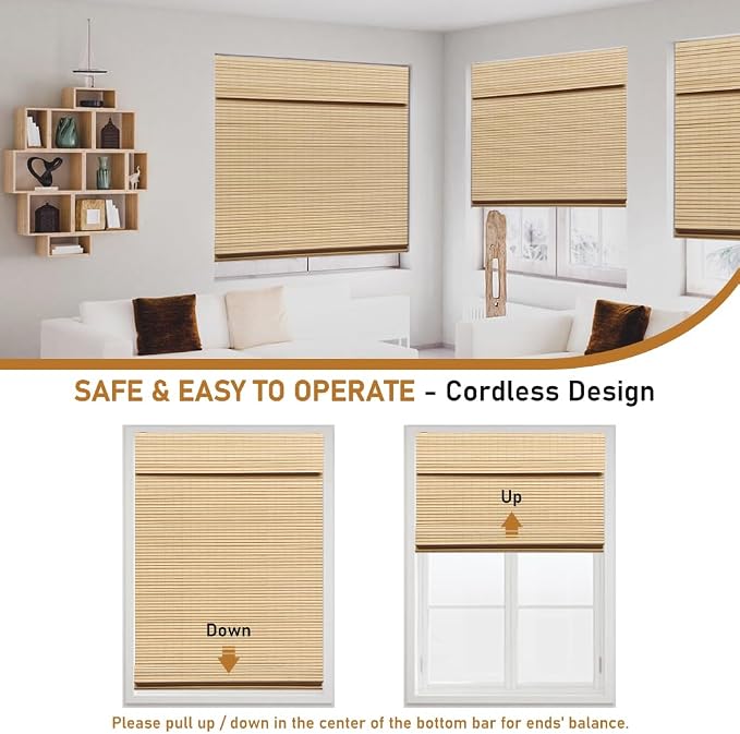 SEEYE Cordless Bamboo Roman Shades, Roll Up Blind Privacy Shade - Image 3