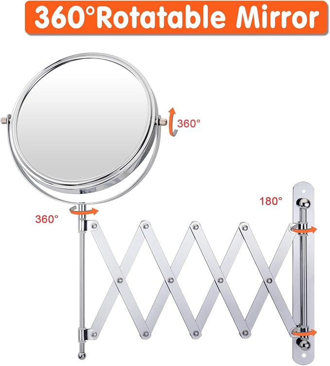 Welllink 8Inch Max Wall Mounted Bathroom Mirror, 10X Magnification - Image 7