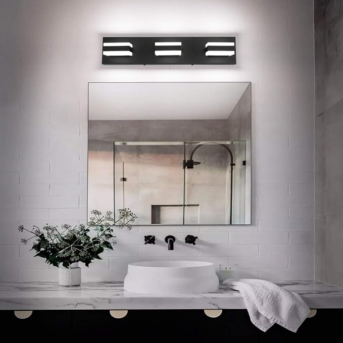 SOLFART LED Black Bathroom Vanity Light Fixtures Over Mirror 3 Lights Bath - Image 6