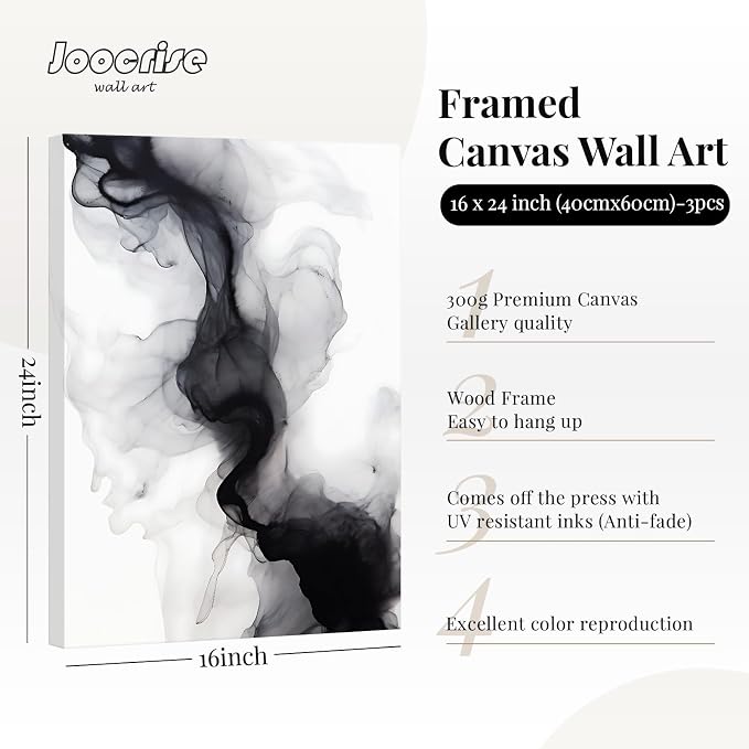 Black White Abstract Wall Art Decor Set of 3 Modern Wall Art Minimalist Canvas - Image 2