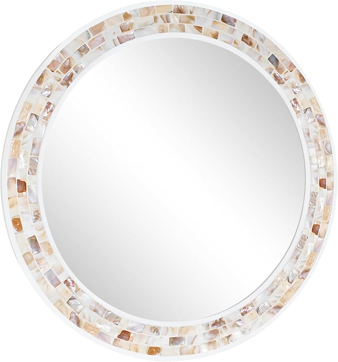 Tanmicoshomy Round Wall Mirror 30 Inch, Natural Brown Shell Framed Circle by Tanmicoshomy