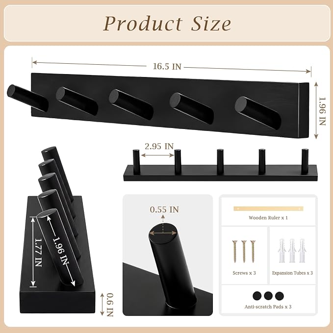 Coat Rack Wall Mount, Wooden Coat Hanger - Image 5