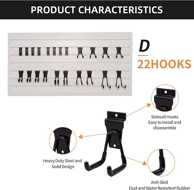 Slatwall Accessories 22 PCS Heavy Duty Garage Hooks Slatwall Panel Hooks Slat - Image 2