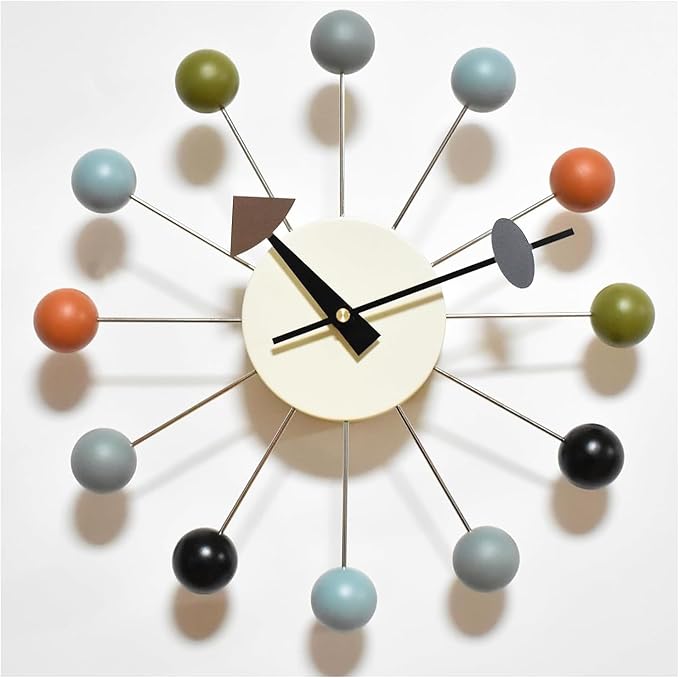 Wood Ball Wall Clock Mid Century Modern Silent Non Ticking Battery Operated 13 by MOLEIHAO