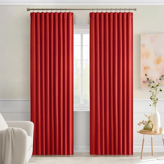 MIULEE Christmas Red Back Tab Blackout Curtains 90 Inches Long 2 Panels Set - Image 9