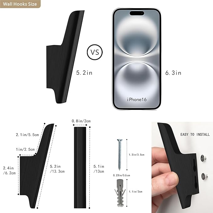 Wood Wall Hooks 4 Pack Coat Hooks Wall Mount Black Wooden Hooks - Image 3