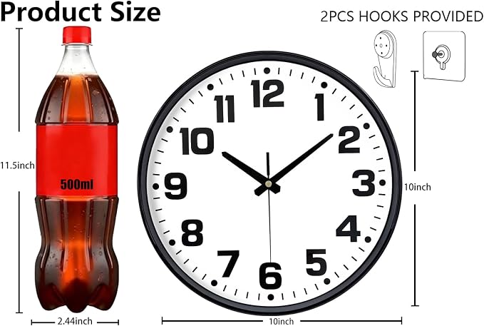 Modern Silent Wall Clock, 10inch Non-Ticking Analog Battery Operated Clock - Image 3