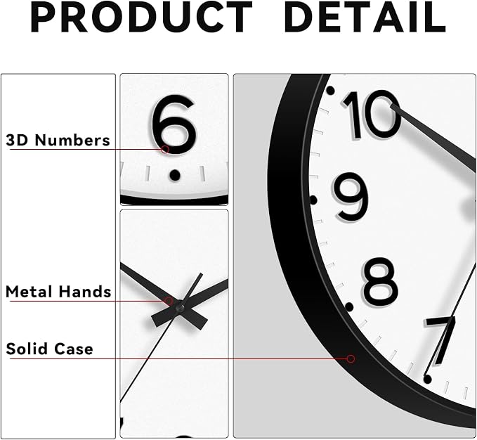Roymnie Wall Clock, Silent Wall Clocks Battery Operated 8 Inch-Modern Non - Image 7