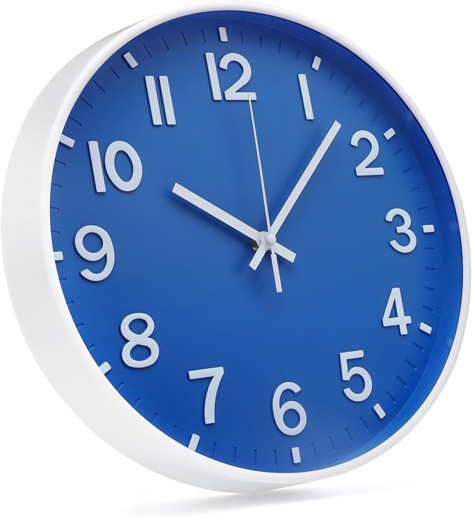 Wall Clock 12 Inch Blue Modern Simple Quartz Decorative Clock Non-Ticking - Image 2