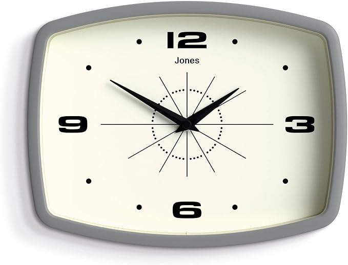 JONES CLOCKS® Movie wall Clock | Retro Rectangular Clock | 10 inch | Gray | by JONESCLOCKS