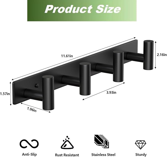 Wall Mounted Coat Rack-4 Hooks, Heavy Duty Stainless Steel Wall Hooks - Image 2