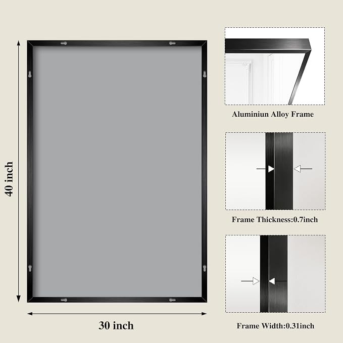 Koonmi Black Mirrors for Wall, 30x40 Inch Bathroom Mirror, Rectangular Wall - Image 2