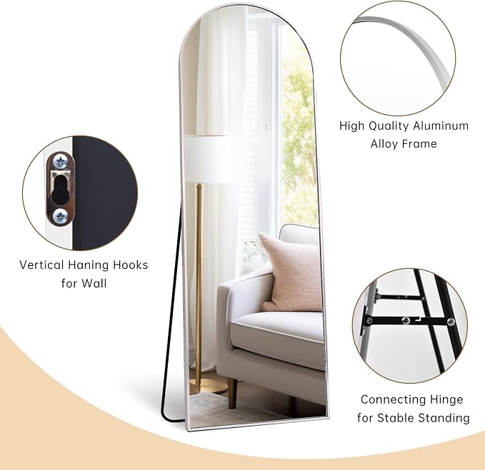 Dewfig Arched White Full Length Mirror, Full Body Mirrors - Image 7