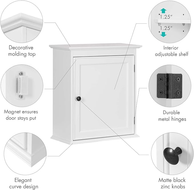 Spirich Small Bathroom Wall Cabinet, Wall Mounted Storage Cabinet, Medicine - Image 6