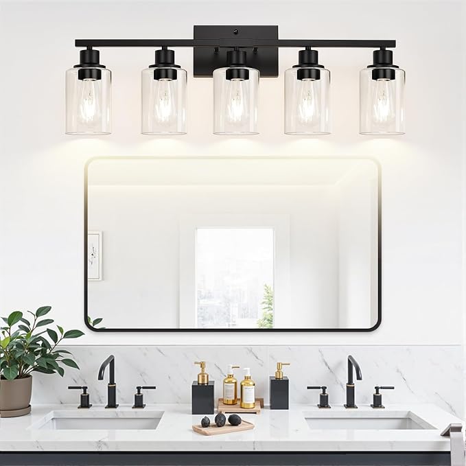 Indoi 5-Light Bathroom Light Fixtures, Matte Black Modern Vanity Lights - Image 6
