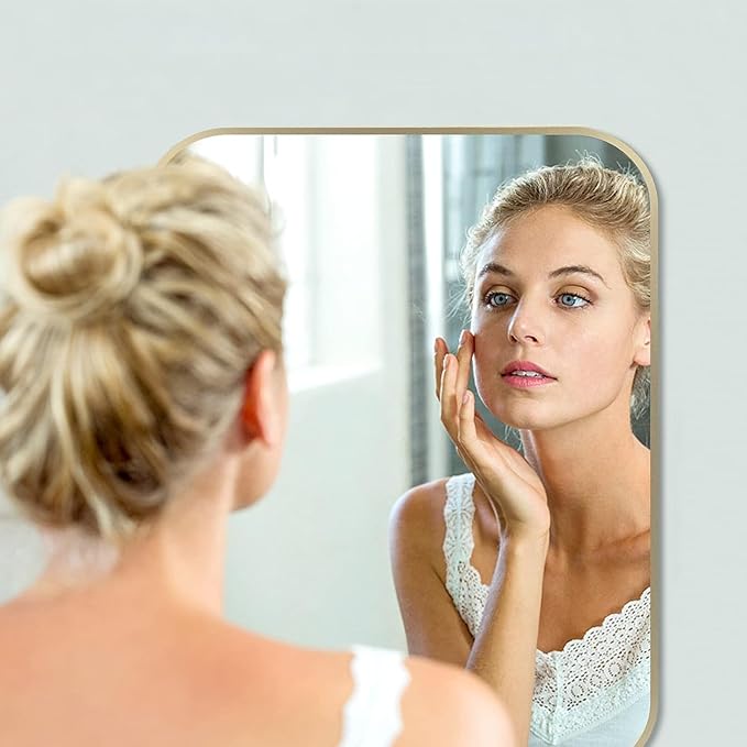 20x28 Inch Gold Bathroom Mirror, Brushed Brass Gold Metal Framed Rectangular - Image 3