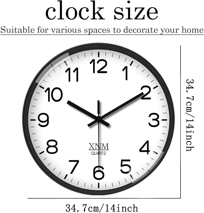 XNM Decorative Wall Clocks Battery Operated 14 Inch White Classic Wall Clock - Image 3