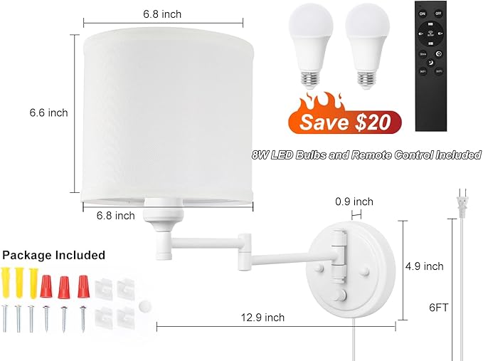 GOODATE Plug in Wall Sconces - Image 6