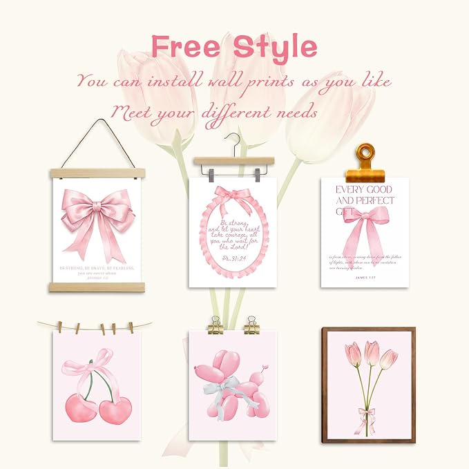 Pink Bows Bible Verse Christian Canvas Wall Art Set of 9, Trendy Posters Prints - Image 5