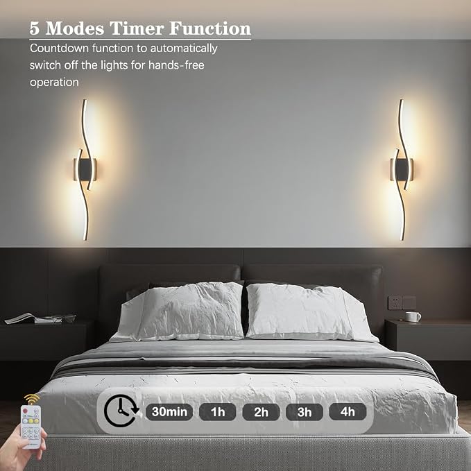 Daunton Modern Hardwired Wall Sconce Set of 2, LED Black Wall Light - Image 8