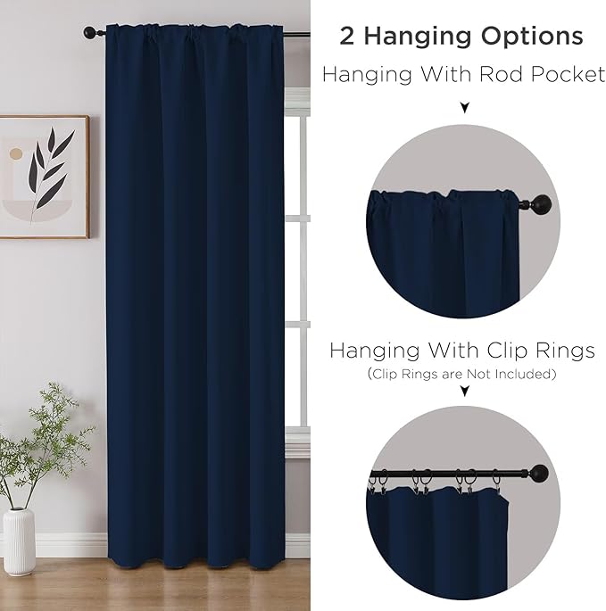 CUCRAF Navy Blue Blackout Curtains 90 inch Length 2 Panels Set, Rod Pocket Room - Image 3