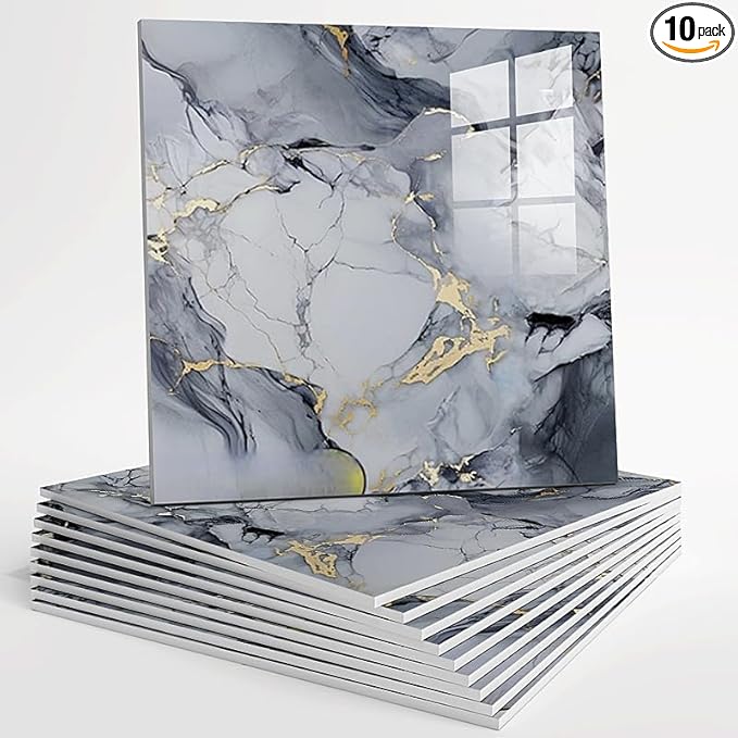 10pcs Peel and Stick Tile Shower Waterproof Marble Tiles Wall Panels, by Unknown