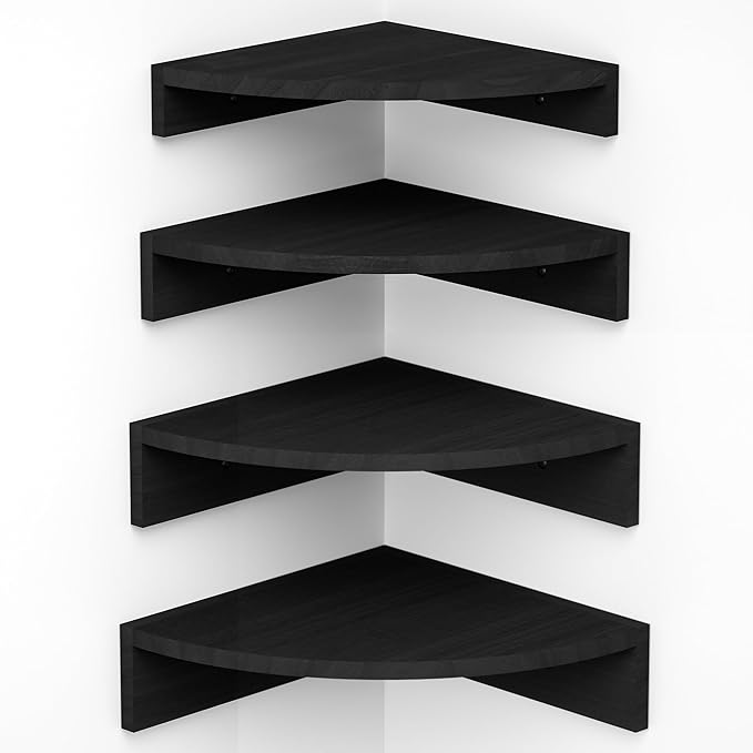 Alsonerbay Black Corner Wall Shelf, Floating Shelves Wall Mount Set of 4 by Alsonerbay