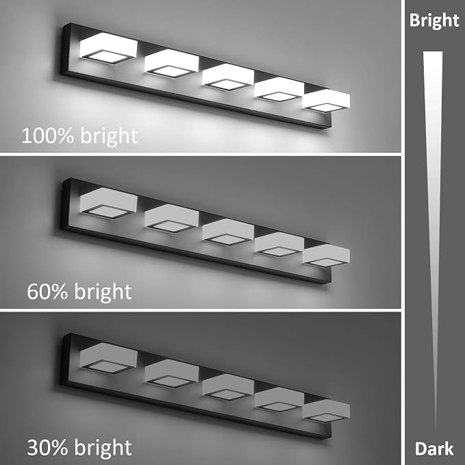 Ralbay Dimmable Matte Black Vanity Light Modern 5 Lights Acrylic Stainless - Image 4