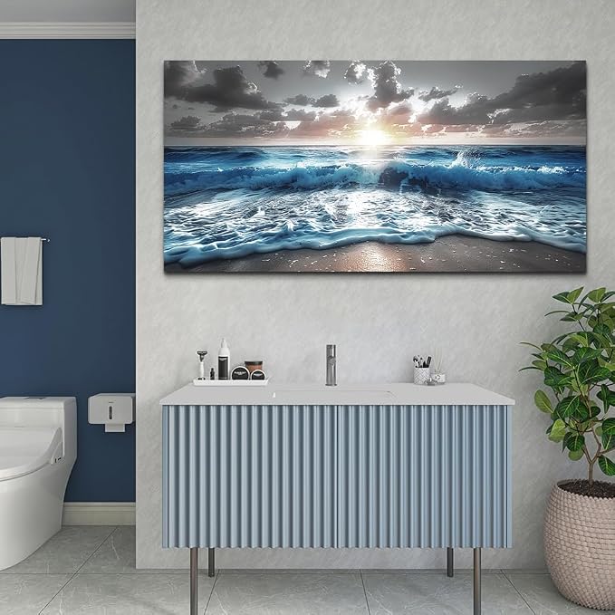 hyidecorart Blue Sea Waves Wall Pictures Framed Wall Art - Image 4