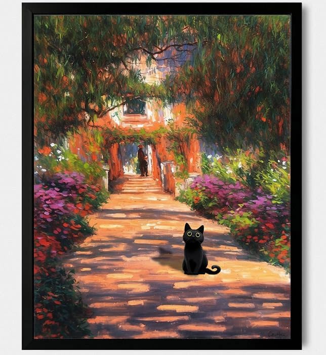 Hamduker Garden Black Cat Wall Art Pictures Funny Preppy Cat Wall Art Decor by Unknown