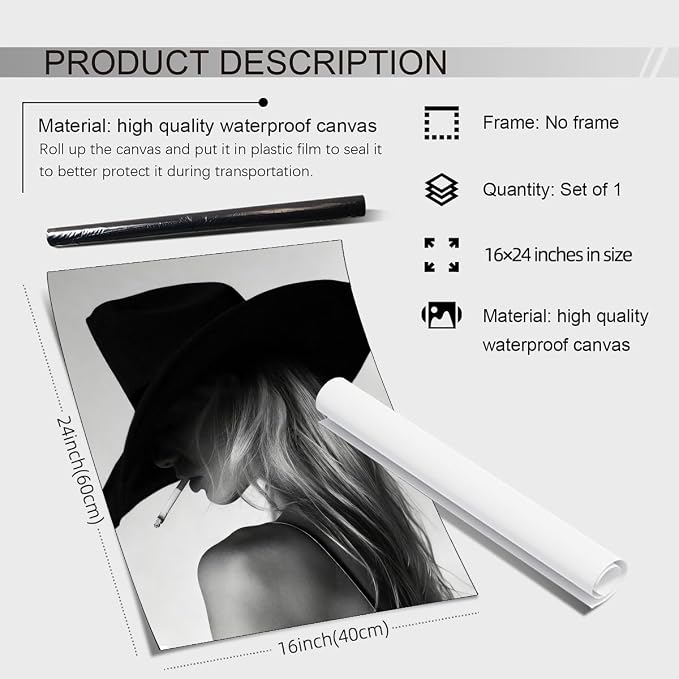FuSatisYilife Trendy Black And White Wall Art Cool Western Woman Smoking Prints - Image 2