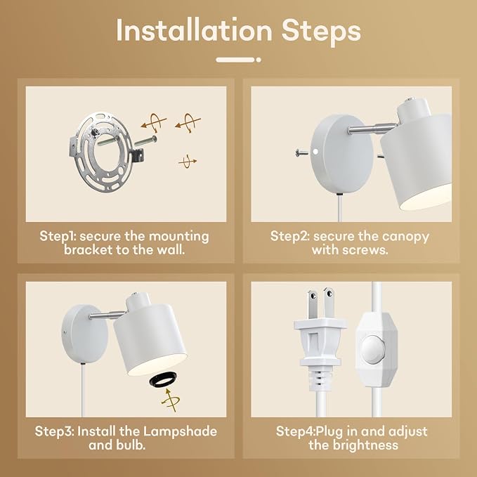 Lightess Plug in Sconce Set of Two, 350° Adjustable Dimmable Wall Light - Image 9