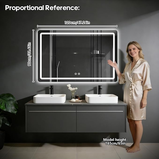 LED Bathroom Mirror, 48 x 36 Inch Anti-Fog Wall Mirror - Image 6