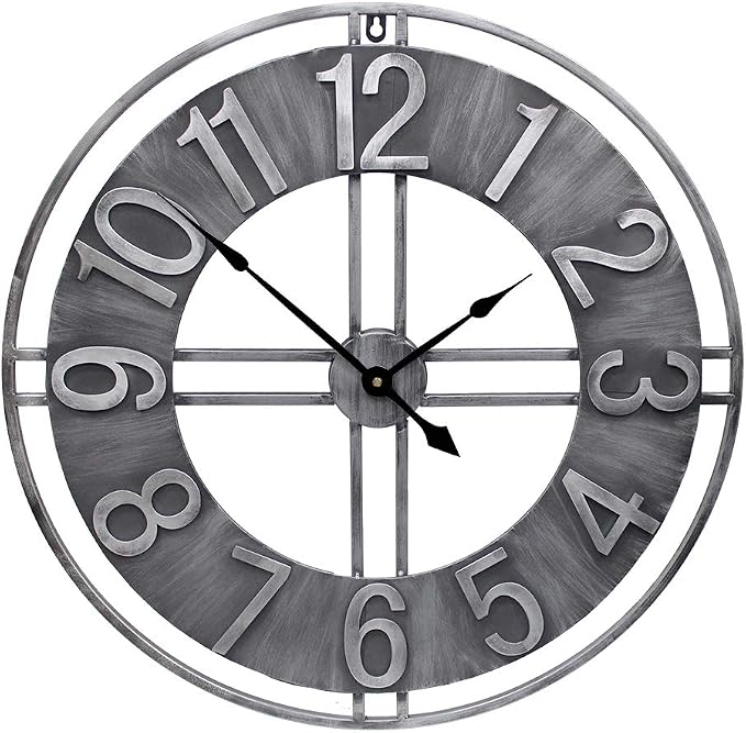 24 inch Large Wall Clock Decorative Metal Retro Oversized Clocks Decor by YIDIE